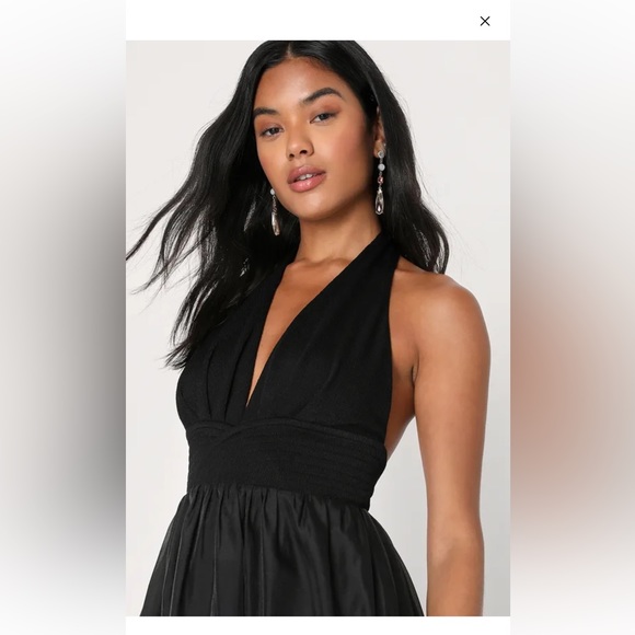 Delightful Drama Black Textured Halter Backless Midi Dress - Picture 3 of 3